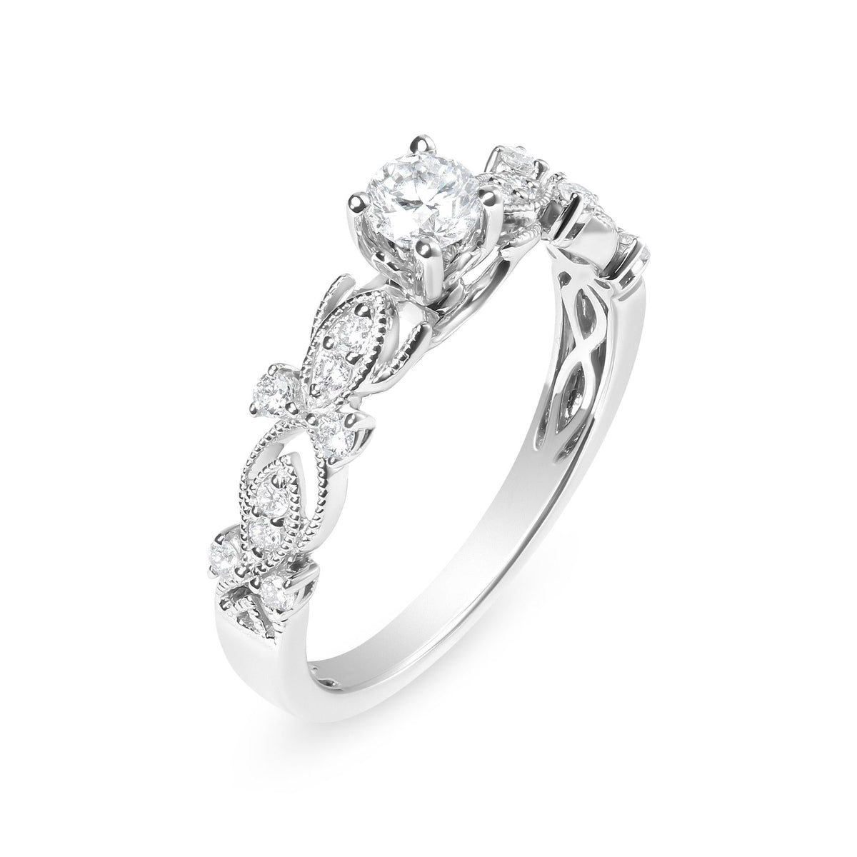 14K White Gold 1/2 Cttw Diamond Vintage Style Engagement Ring (G-H Color, VS2-SI1 Clarity) - Size 7-3
