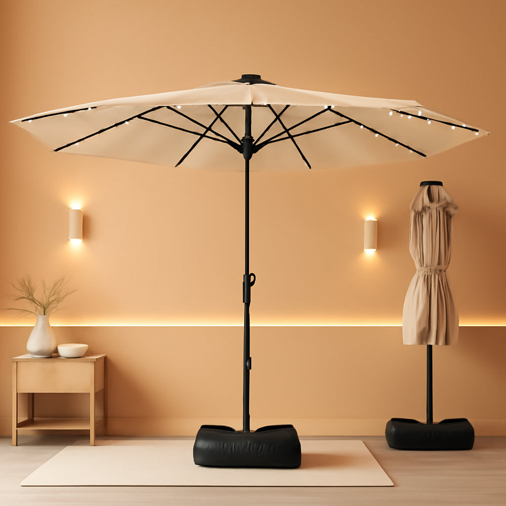 15Foot Double Sided Rectangular Patio Solar Umbrella-0