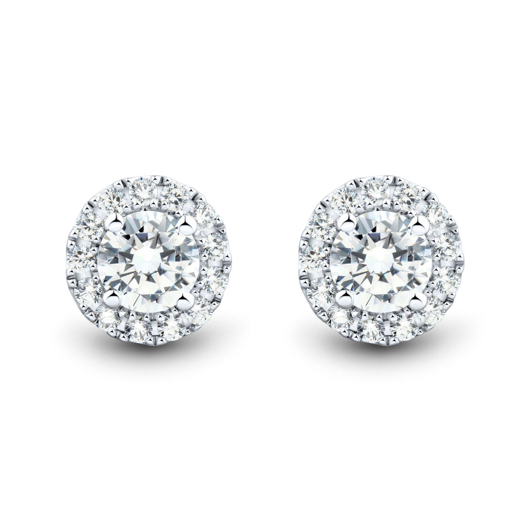 1 CTW AGI Certified Lab Grown Diamond Halo Stud Earrings in 14K White Gold (F-G/VS)-1