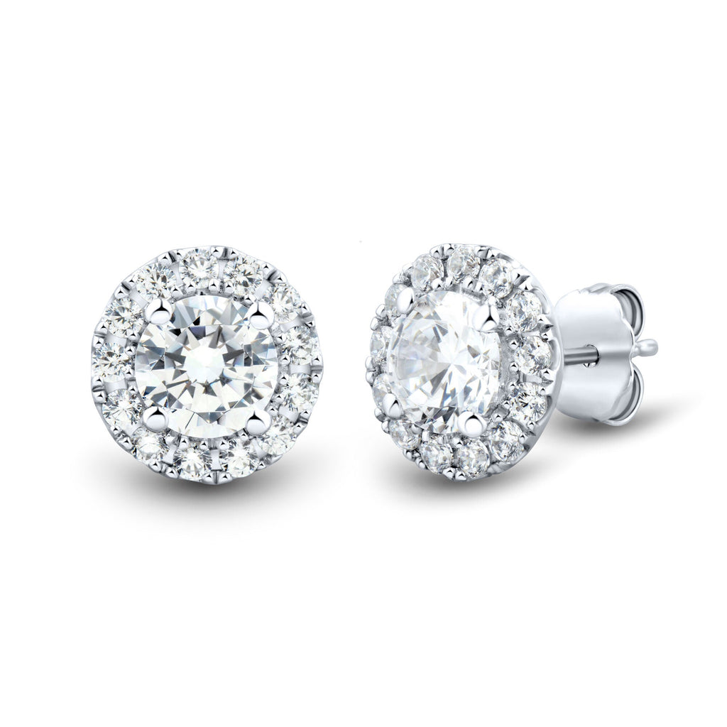 2 CTW AGI Certified Lab Grown Diamond Halo Earrings in 14K White Gold-0