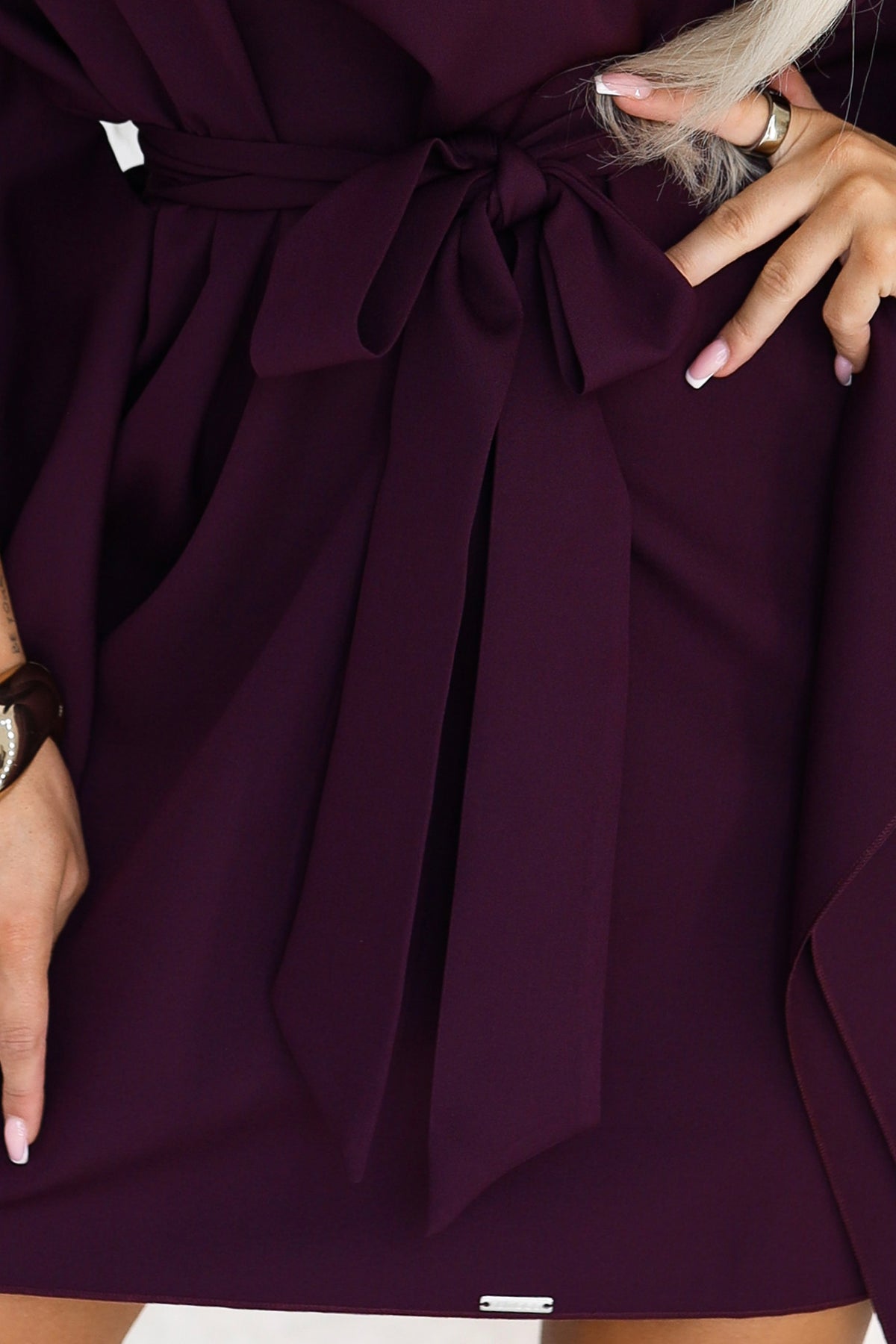 Numoco 287-48 SOFIA Feminine butterfly dress with a waist tie - ripe plum