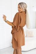 Numoco 287-49 SOFIA Feminine butterfly dress with a waist tie - toffee