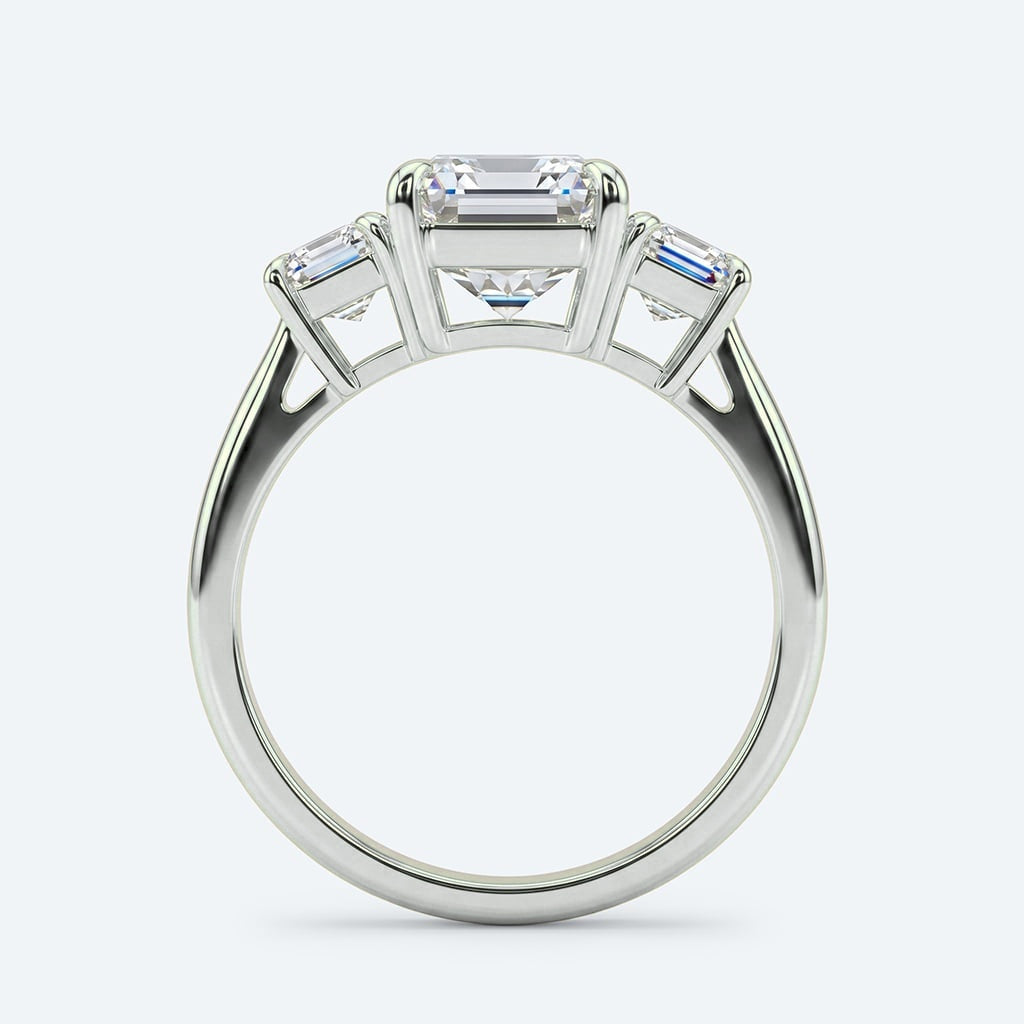 2.00 CTW AGI E/F VS Certified Emerald Cut Lab Grown Diamond Three-Stone Engagement Ring-3