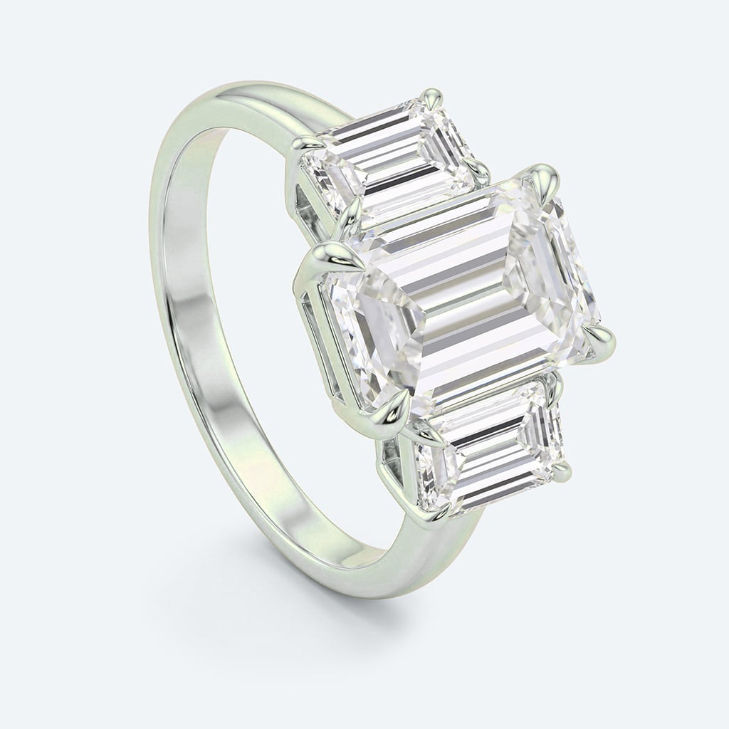 2.00 CTW AGI E/F VS Certified Emerald Cut Lab Grown Diamond Three-Stone Engagement Ring-4