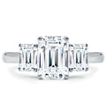 2.00 CTW AGI E/F VS Certified Emerald Cut Lab Grown Diamond Three-Stone Engagement Ring-0