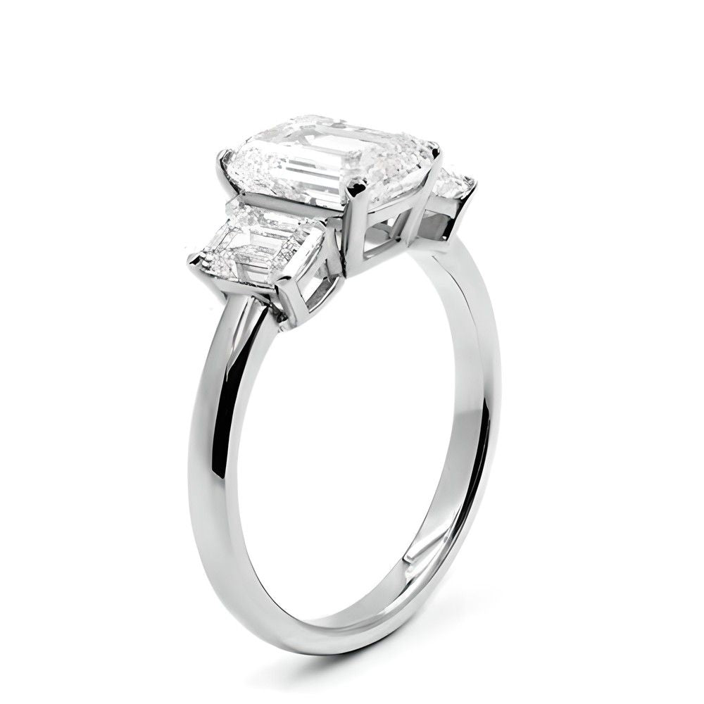 2.00 CTW AGI E/F VS Certified Emerald Cut Lab Grown Diamond Three-Stone Engagement Ring-2