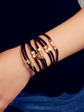 Female Jewellery Metal Beads Multi-layer Black Suede Chain Wrap Women Bracelets-0