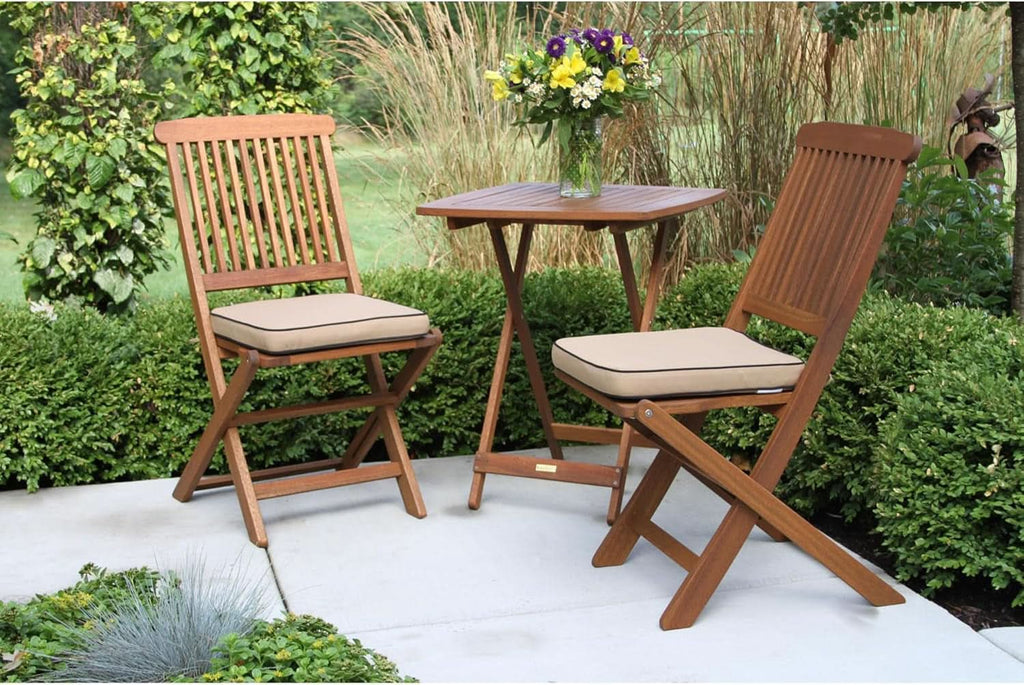 Eucalyptus Wood 3 Piece Foldable Bistro Set Beige Cushions-1