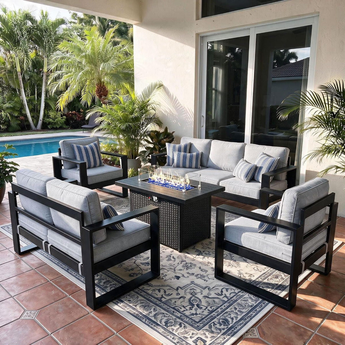 Aluminum Outdoor Conversation Furniture Fire Pit Table