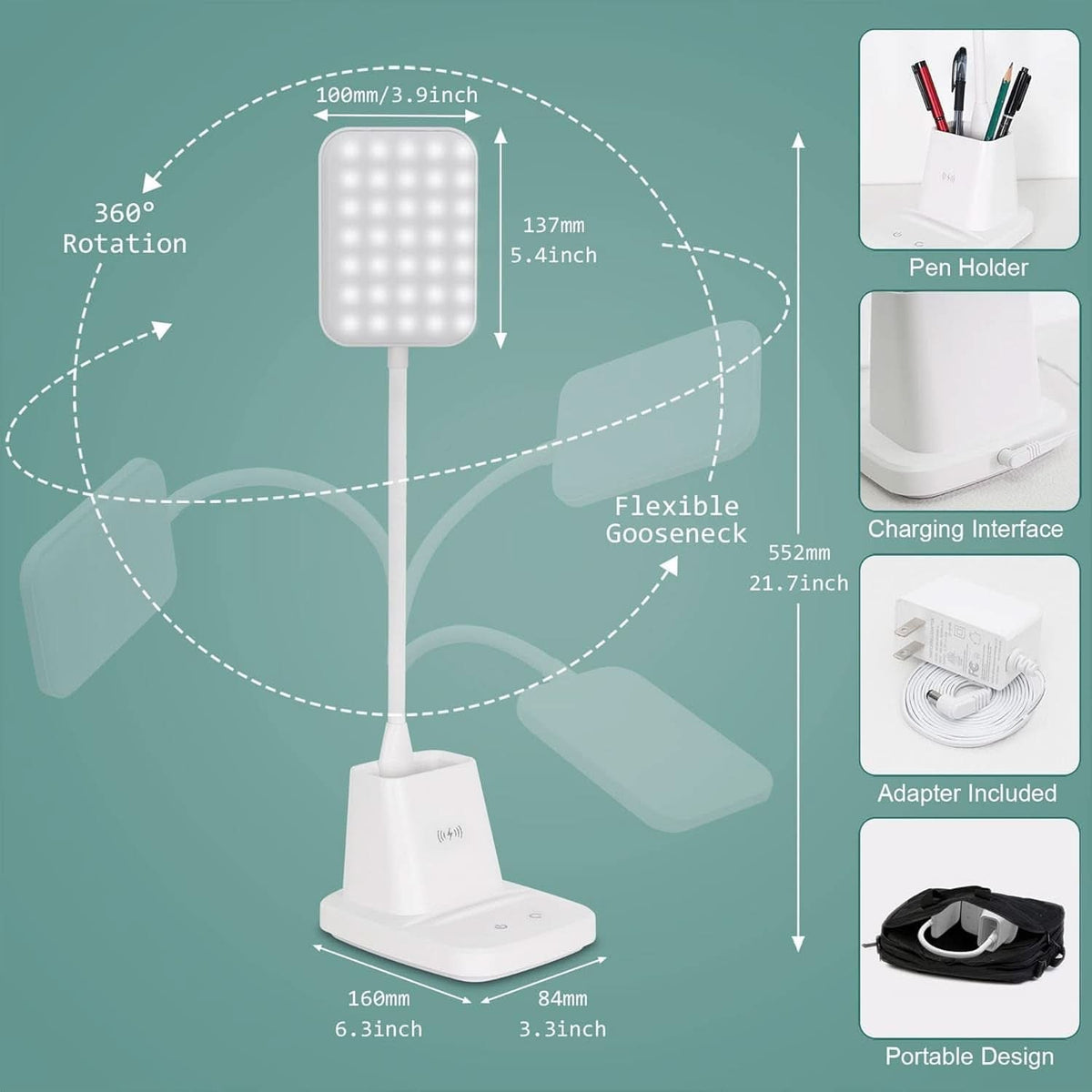 LED Desk Lamp With Wireless Charger White 800 Lumen-4