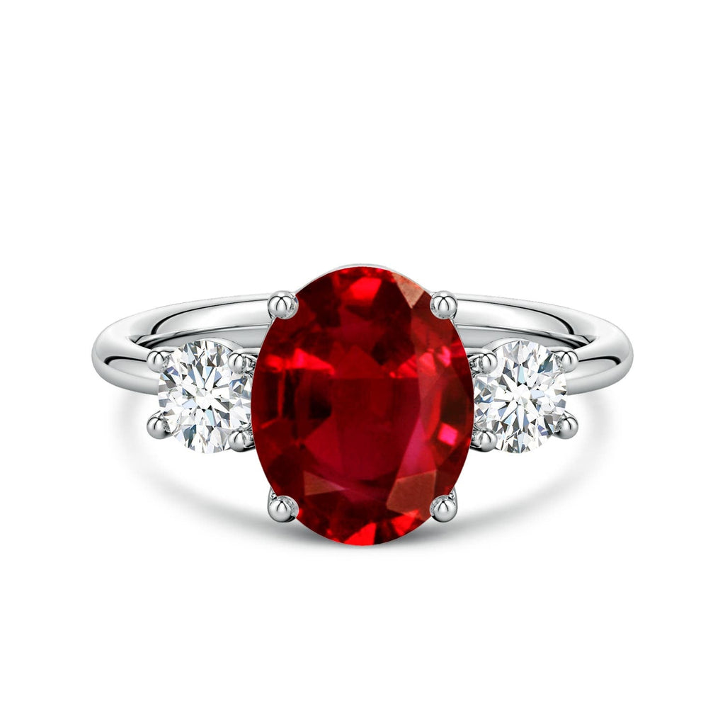 2.00CTW Lab-Grown Oval Ruby & Diamond Three-Stone Engagement Ring in 14K Gold Over Sterling Silver-0