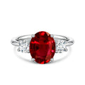 2.00CTW Lab-Grown Oval Ruby & Diamond Three-Stone Engagement Ring in 14K Gold Over Sterling Silver-0