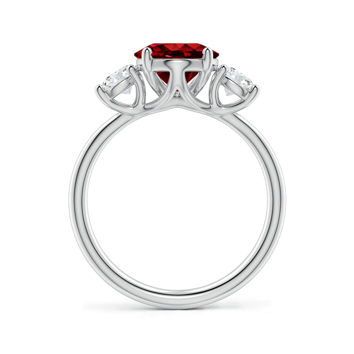 2.00CTW Lab-Grown Oval Ruby & Diamond Three-Stone Engagement Ring in 14K Gold Over Sterling Silver-1
