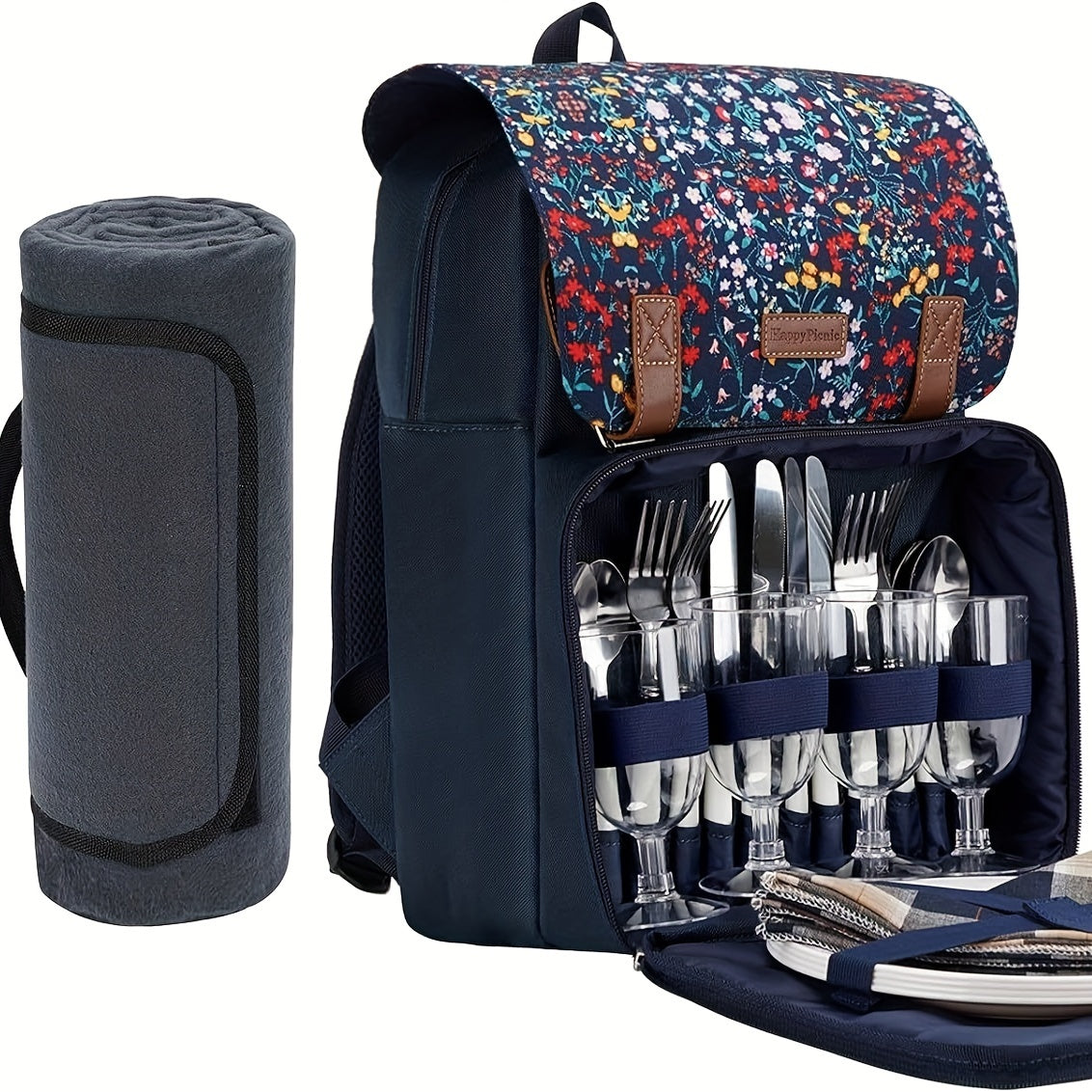 NNETM Insulated Picnic Backpack Set for 4 with Blanket-1
