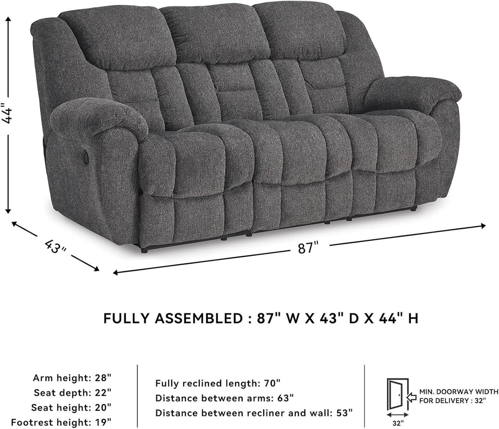 Gray Manual Reclining Sofa Stain Resistant Upholstery