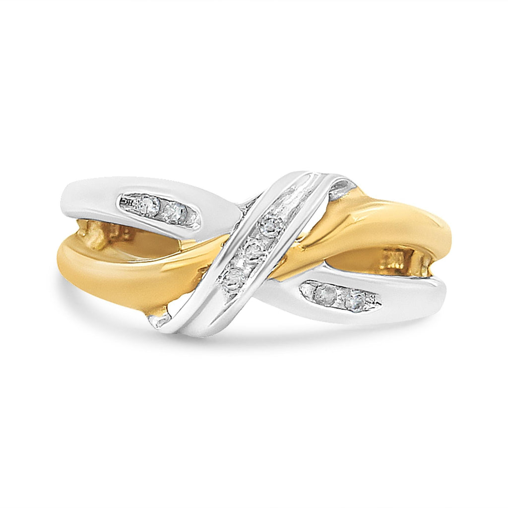 10K Yellow and White Gold 1/20 Cttw Round-Cut Diamond Bypass Ring (I2 Color, I-J Clarity)-1