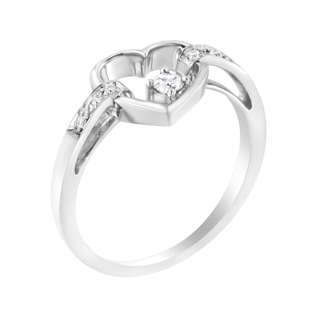 14K White Gold 1/8 Cttw Channel Set Round-Cut Diamond Heart Ring (H-I Color, SI2-I1 Clarity)-4