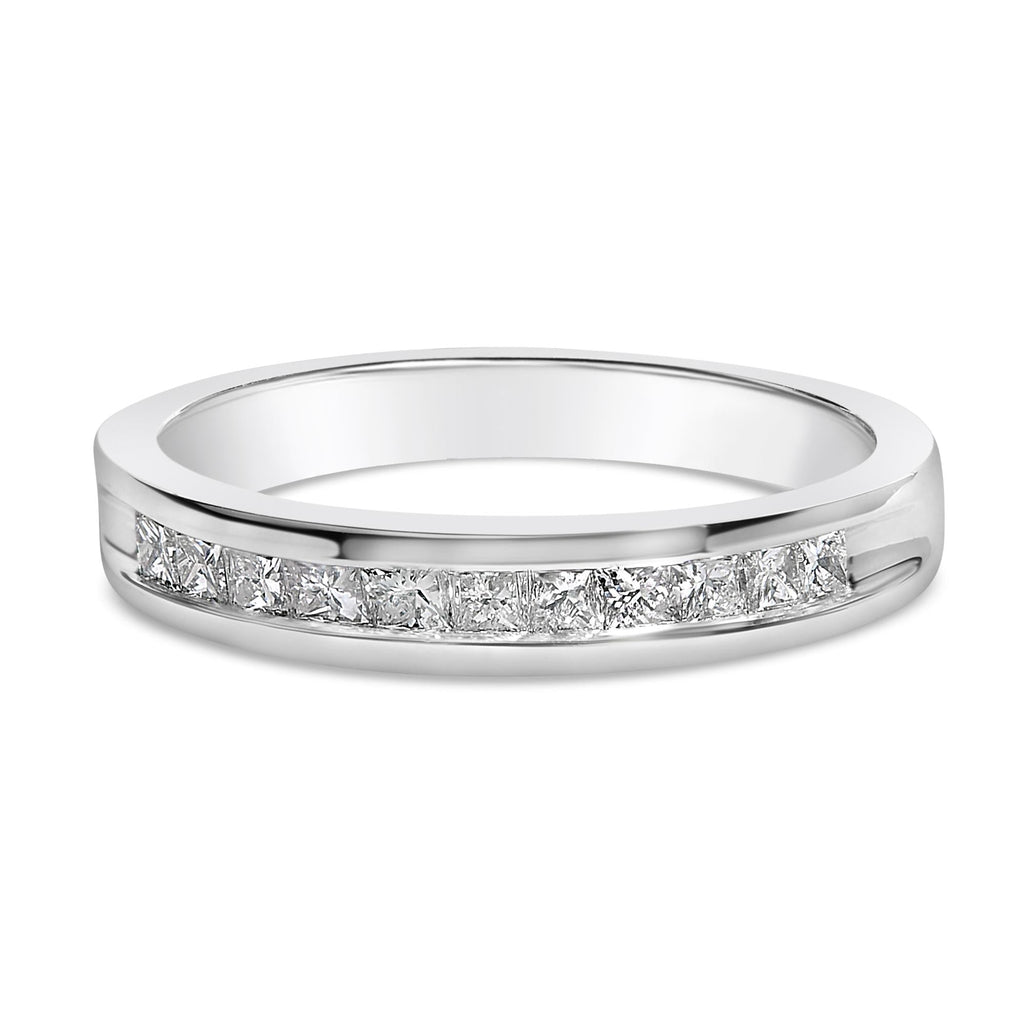 IGI Certified 1/2 Cttw Princess Cut Diamond 18K White Gold Channel Set Half Eternity Style Wedding Band Ring (H-I Color, SI2-I1 Clarity)-0