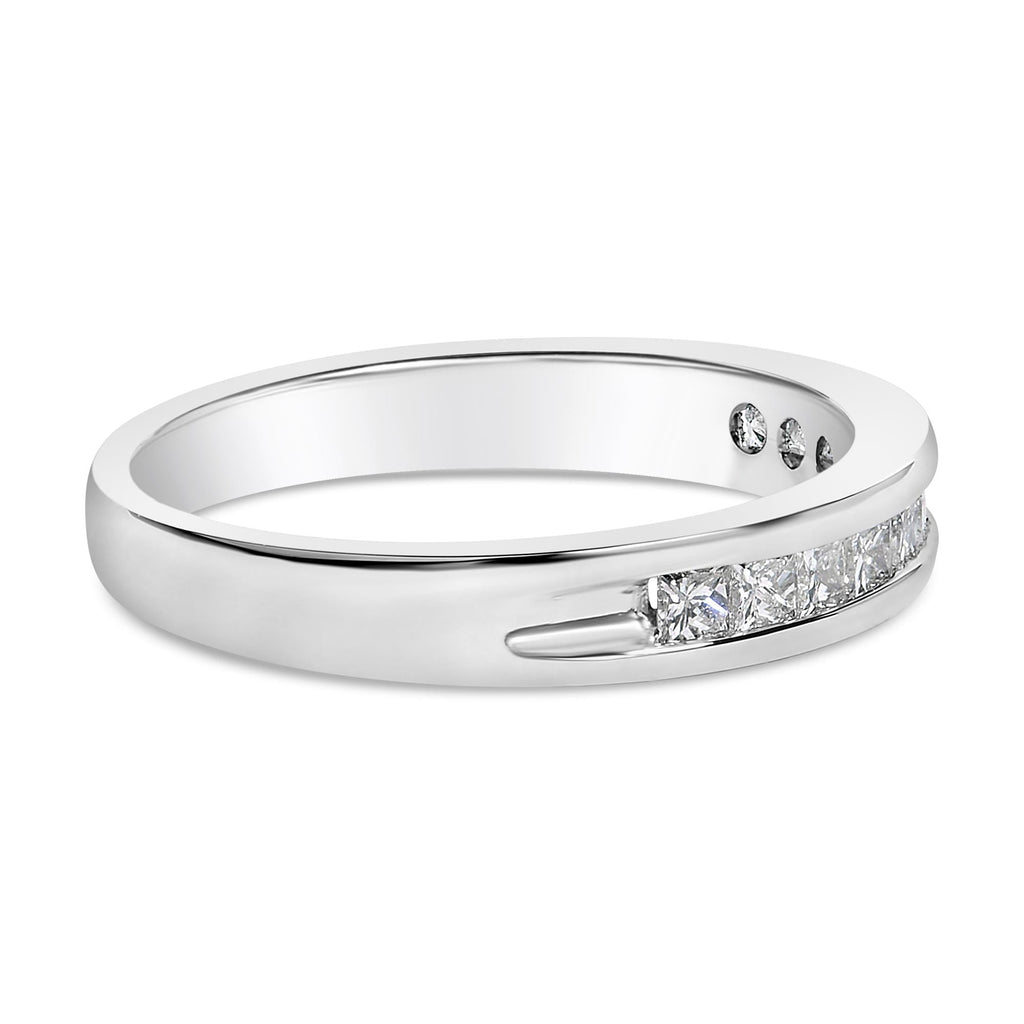 IGI Certified 1/2 Cttw Princess Cut Diamond 18K White Gold Channel Set Half Eternity Style Wedding Band Ring (H-I Color, SI2-I1 Clarity)-1