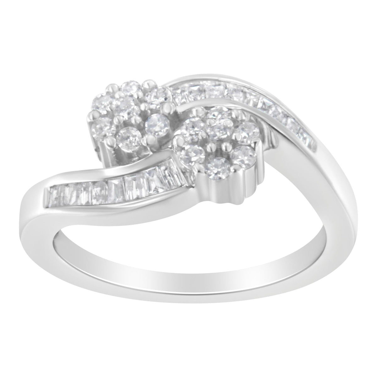 14K White Gold Round and Baguette Diamond Bypass Ring (1/2 cttw, H-I Color, I1-I2 Clarity)-3