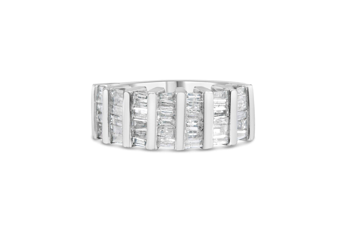 .925 Sterling Silver 1.0 Cttw Baguette Cut Diamond Vertical Channel Fluted Multi-Row Unisex Fashion Wedding Ring (H-I Color, I1-I2 Clarity)-1