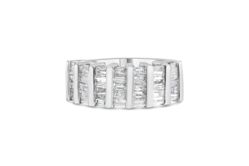 .925 Sterling Silver 1.0 Cttw Baguette Cut Diamond Vertical Channel Fluted Multi-Row Unisex Fashion Wedding Ring (H-I Color, I1-I2 Clarity)-1