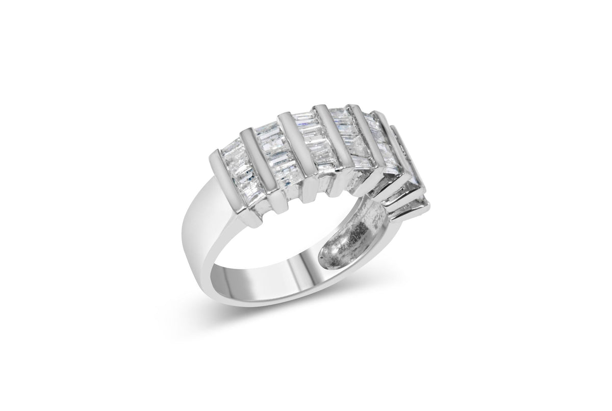 .925 Sterling Silver 1.0 Cttw Baguette Cut Diamond Vertical Channel Fluted Multi-Row Unisex Fashion Wedding Ring (H-I Color, I1-I2 Clarity)-0