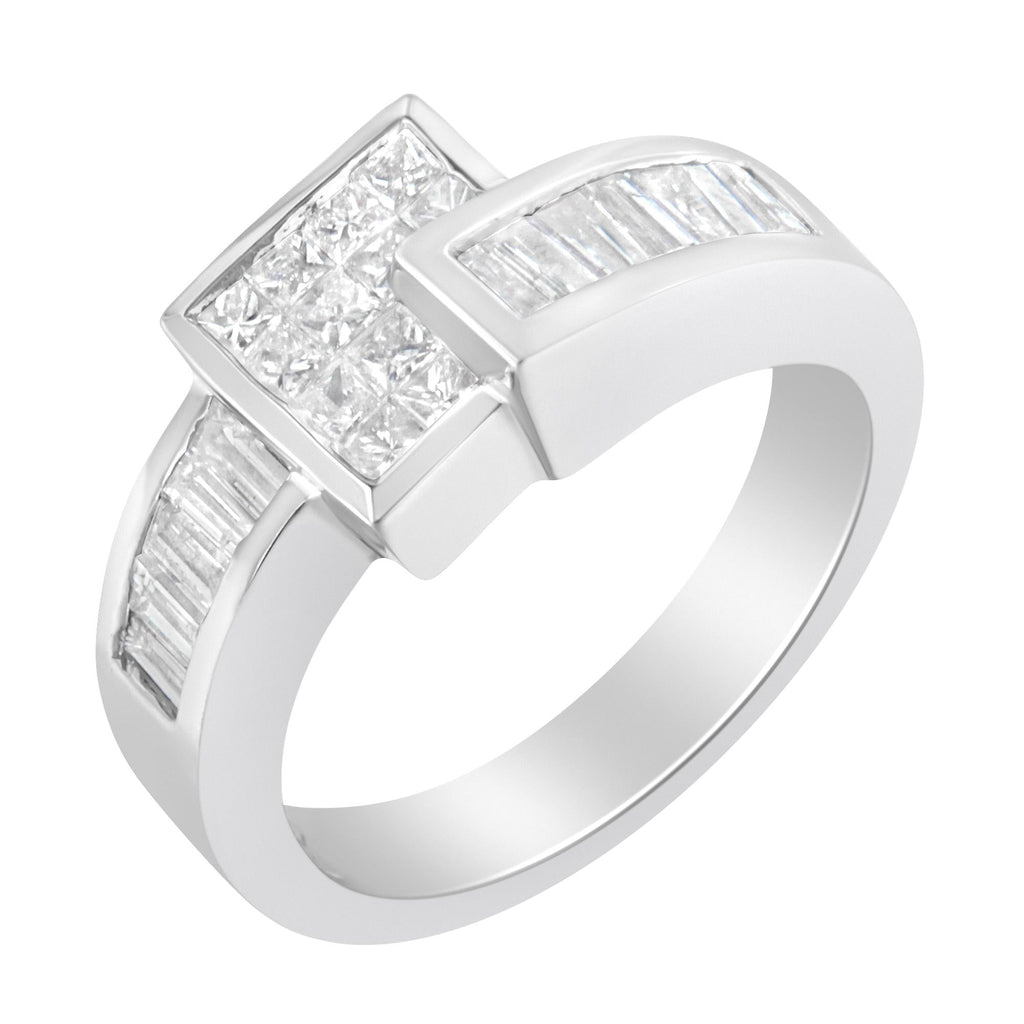 14K White Gold Princess and Baguette-cut Diamond Ring (1 1/3 Cttw, G-H Color, SI2-I1 Clarity)-3