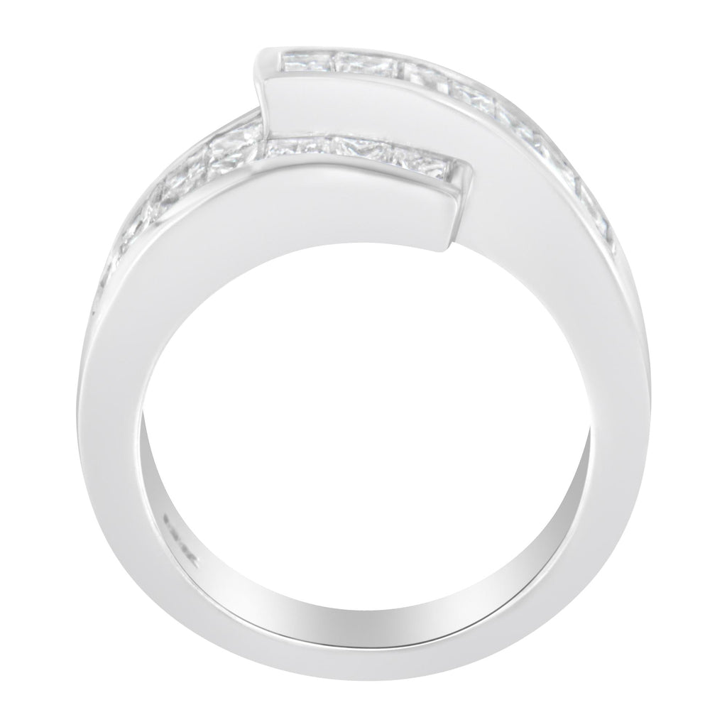 14K White Gold 2.0 Cttw Channel-Set Princess and Baguette-Cut Diamond Bypass Ring Band (G-H Color, SI1-SI2 Clarity)-3