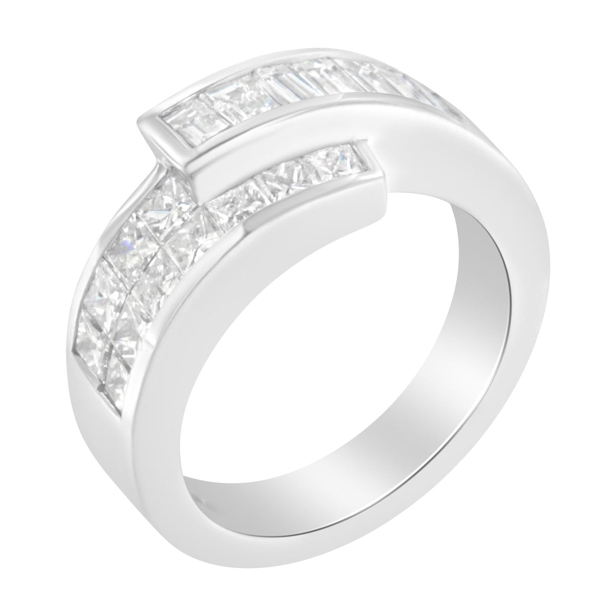 14K White Gold 2.0 Cttw Channel-Set Princess and Baguette-Cut Diamond Bypass Ring Band (G-H Color, SI1-SI2 Clarity)-4
