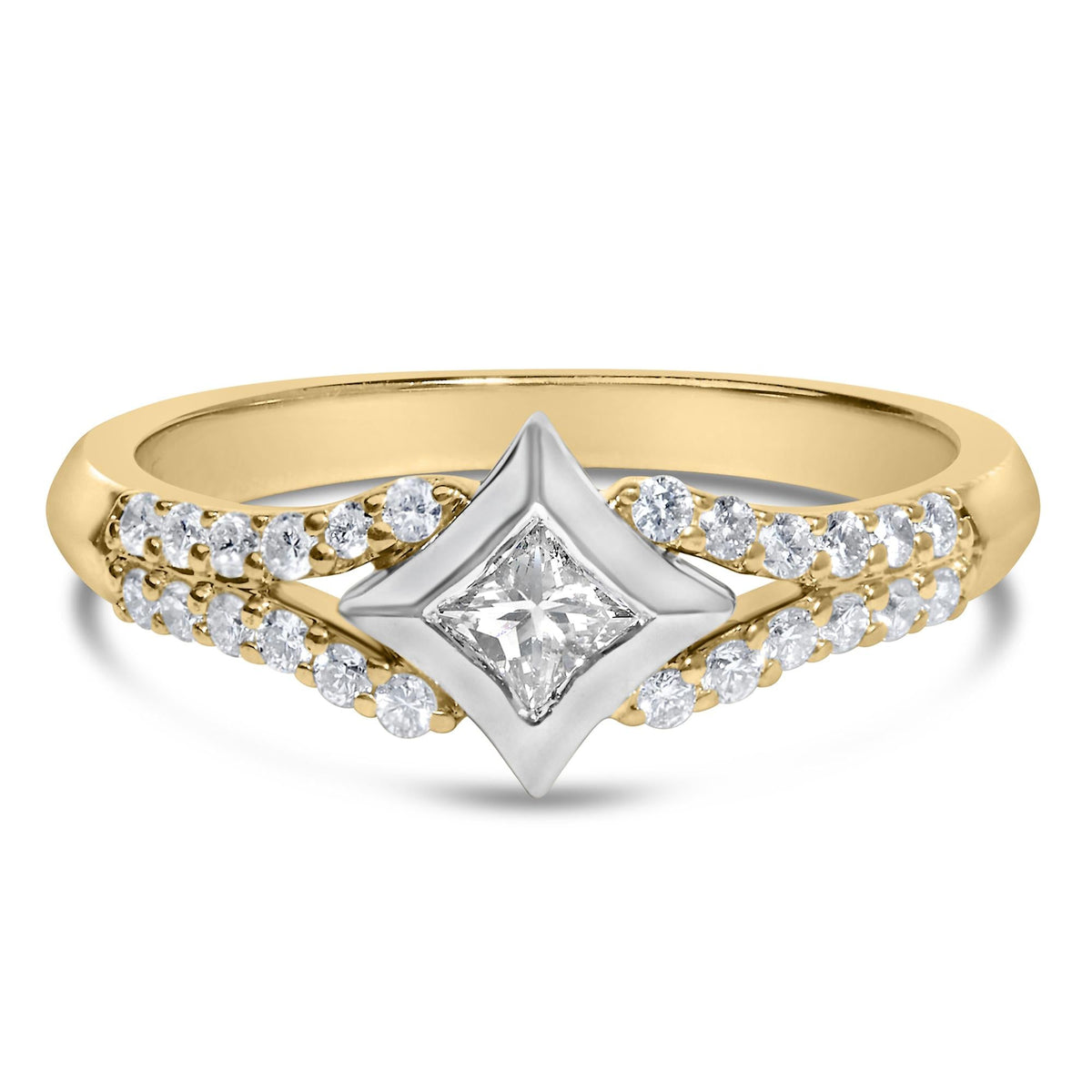 10K Two Tone Color 1/2 Cttw Diamond Kite and Split Shank Ring (H-I Color,SI2-I1 Clarity)-0
