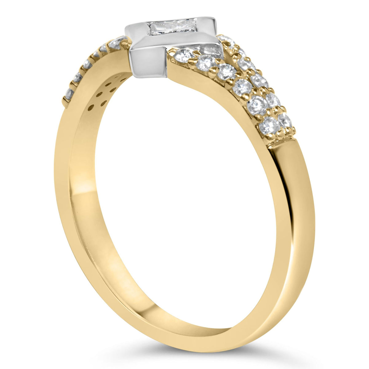10K Two Tone Color 1/2 Cttw Diamond Kite and Split Shank Ring (H-I Color,SI2-I1 Clarity)-4