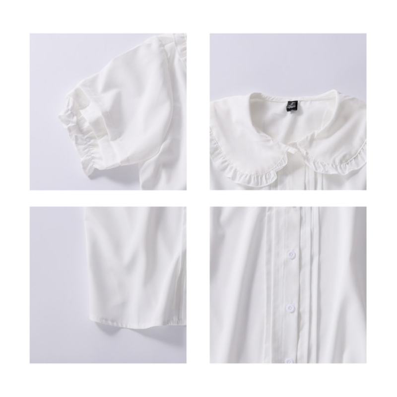 College Style Sweet Ruffle Short Sleeve Women's Top
