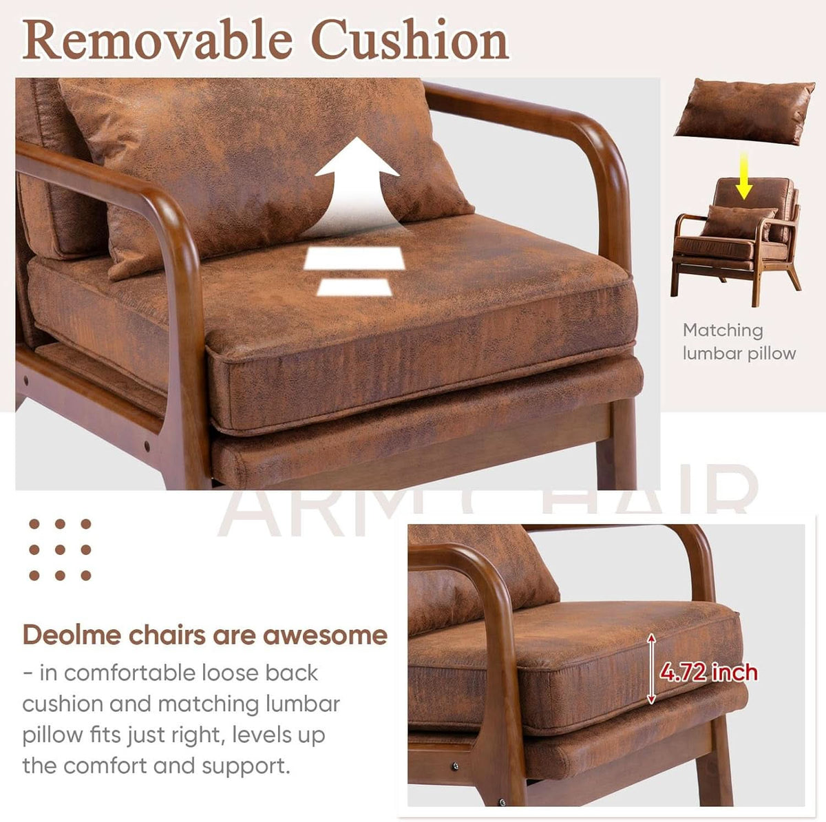 Brown Microfiber Midcentury Modern Accent Chair Set-2