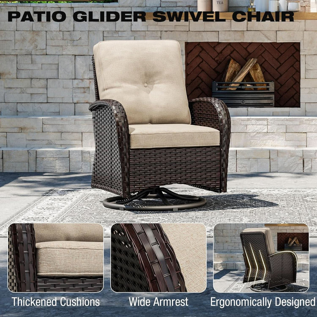 Outdoor Swivel Rocker Chairs 3 Piece Wicker Set Cushioned-4