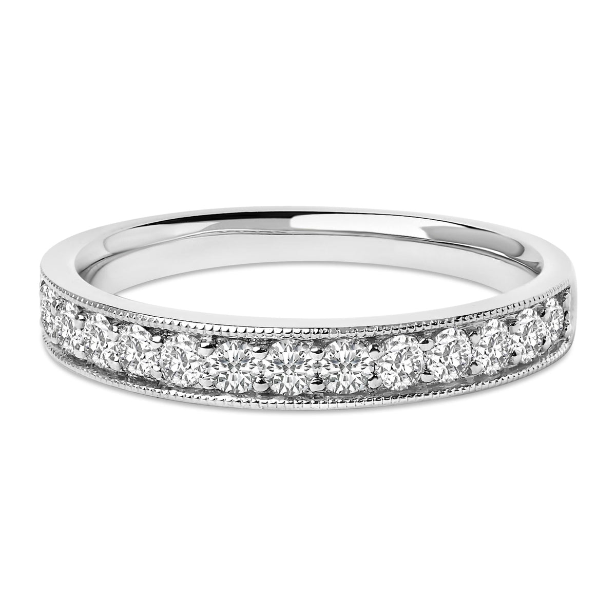 14K Gold 1/2 Cttw Round Diamond Milgrain Wedding Band