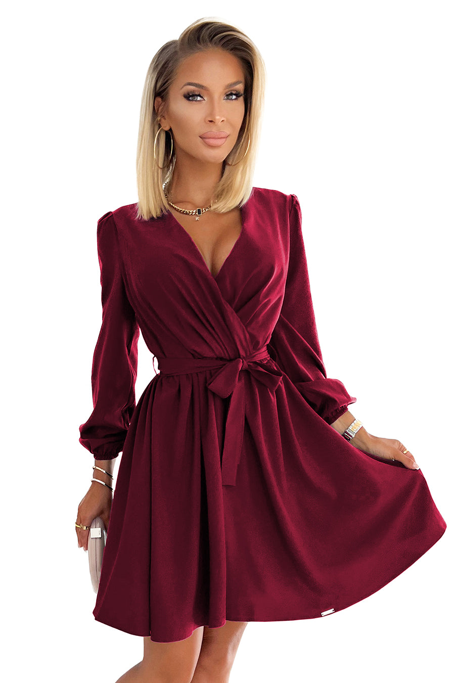 Numoco 339-3 BINDY Feminine dress with a neckline - Burgundy