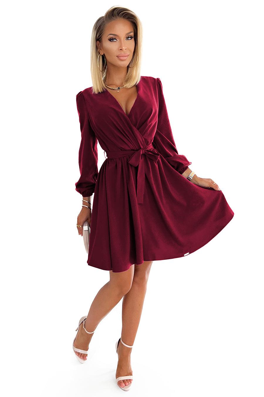 Numoco 339-3 BINDY Feminine dress with a neckline - Burgundy