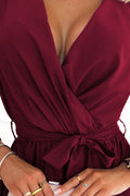 Numoco 339-3 BINDY Feminine dress with a neckline - Burgundy