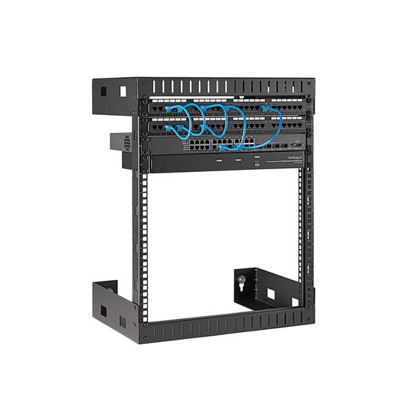 Star Tech 12U 19" Wall Mount Network Rack - 12" Deep 2 Post Open Frame Server Room Rack for Data/AV/IT/Computer Equipment/Patch Panel with Cage Nuts & Screws 200lb Capacity, Black (RK12WALLO)