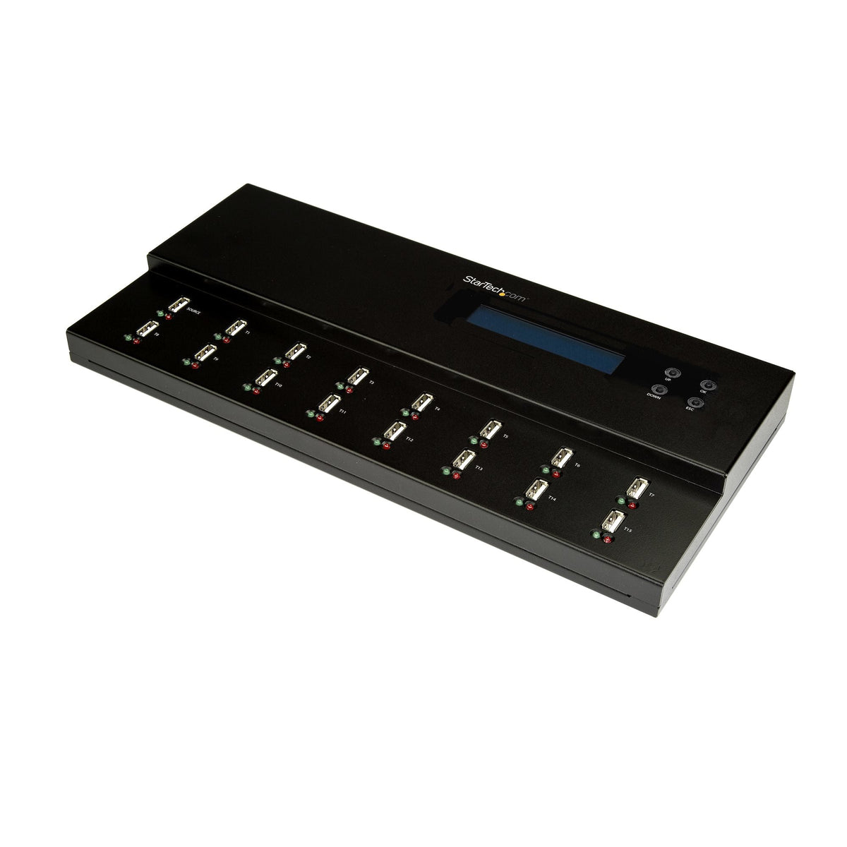Star Tech Standalone 1 to 15 USB Thumb Drive Duplicator and Eraser, Multiple USB Flash Drive Copier, System and File and Whole-Drive Copy at 1.5 GB/min, Single and 3-Pass Erase, LCD Display - TAA