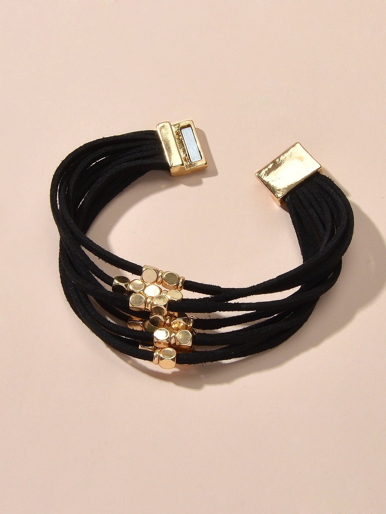 Female Jewellery Metal Beads Multi-layer Black Suede Chain Wrap Women Bracelets-1