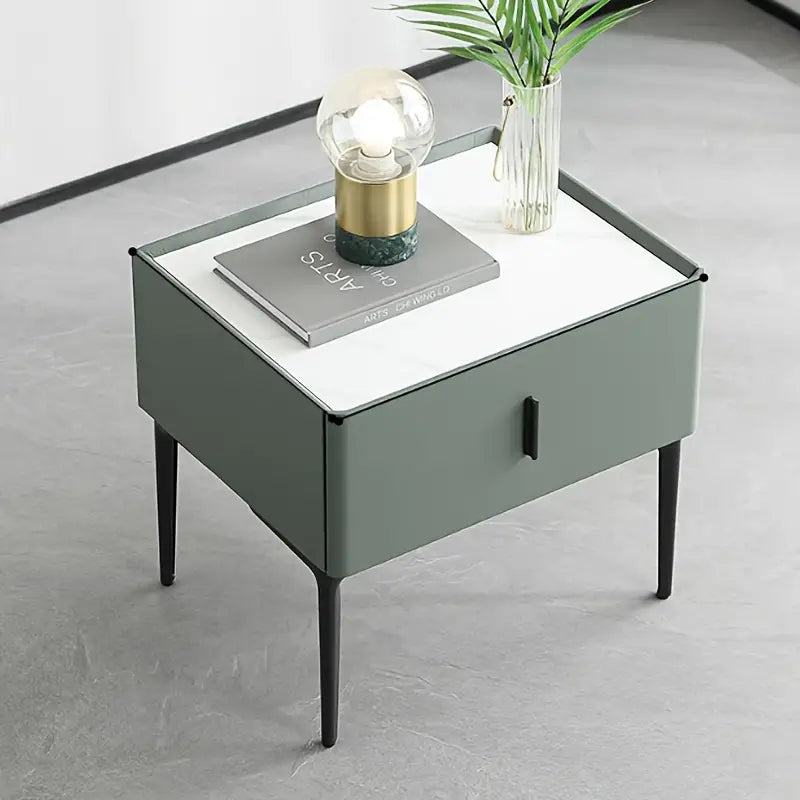 NNETM Black Metal Legs & Handles Bedside Table-1
