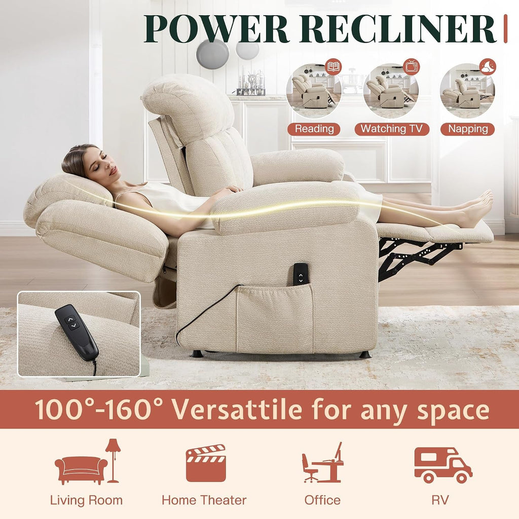 Contemporary Beige 77 Inches Power Reclining Sofa