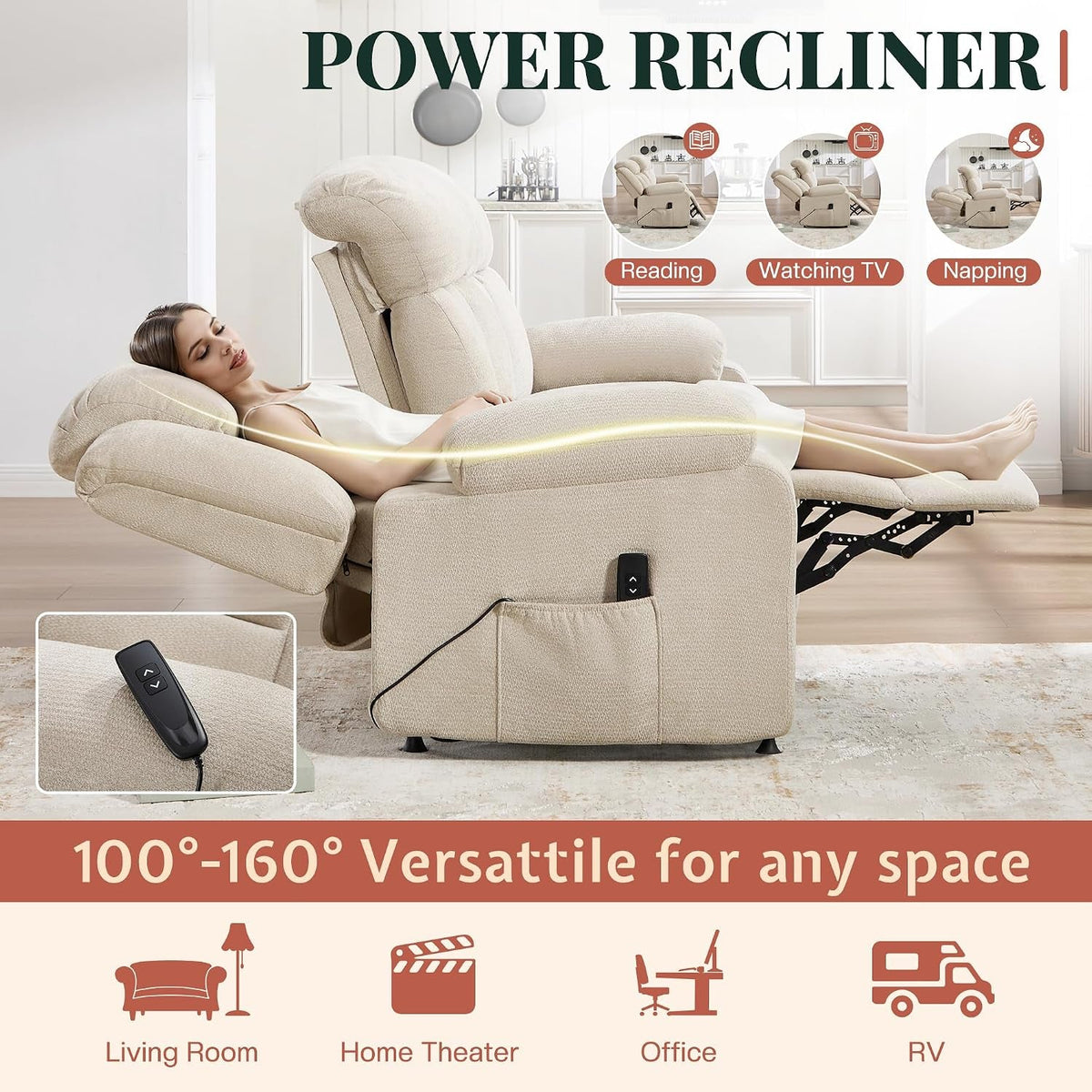 Contemporary Beige 77 Inches Power Reclining Sofa