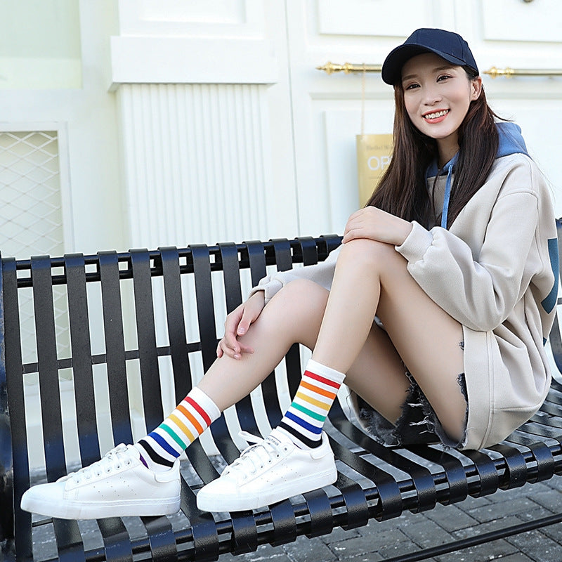 Mid-Calf Striped Rainbow Socks