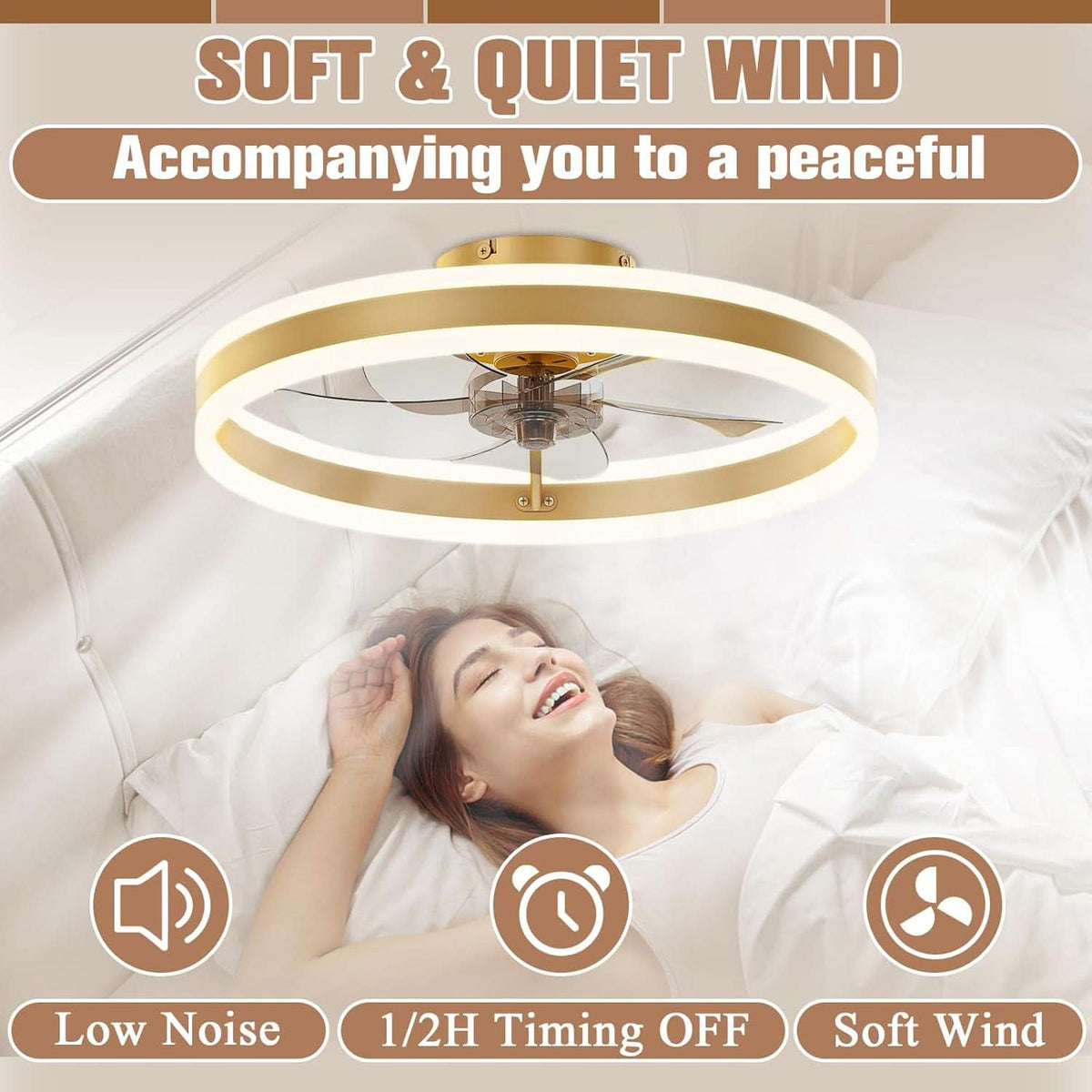 19.7In Low Profile Ceiling Fan With Remote And Dimmable LED-3