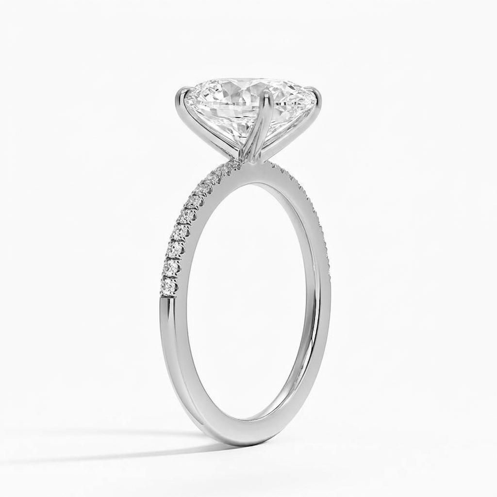 4.50 CTW AGI Certified Oval Lab Grown Diamond Solitaire Engagement Ring with Pave Band in 14K Gold-1