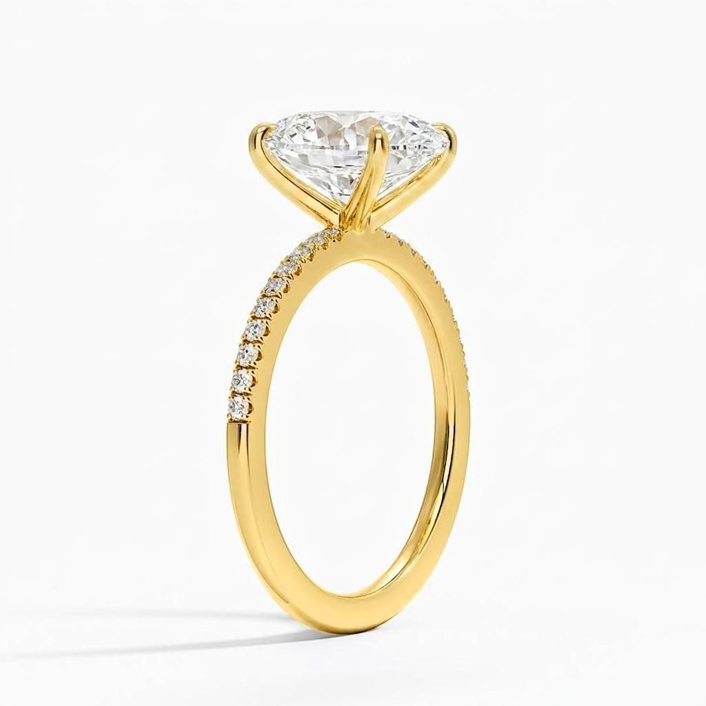 4.50 CTW AGI Certified Oval Lab Grown Diamond Solitaire Engagement Ring with Pave Band in 14K Gold-3
