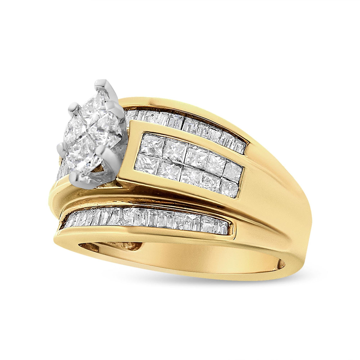 14K Yellow Gold 1 1/2 Cttw Pie, Princess and Baguette-cut Diamond Marquise Shaped Engagement Cocktail Ring Band (H-I Color, I1-I2 Clarity)-4